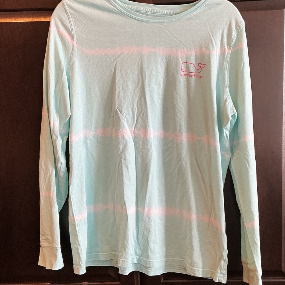 Vineyard Vines Womens Light Blue and Pink Long Sleeve Tee